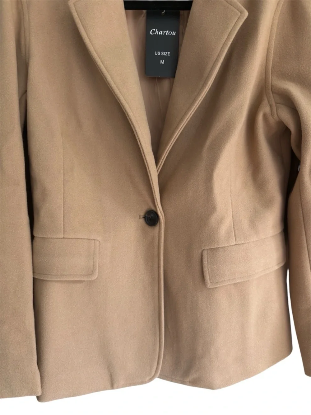 Chartou Camel Blazer Jacket Medium Wool Blend Classic Minimalist - Picture 3 of 7